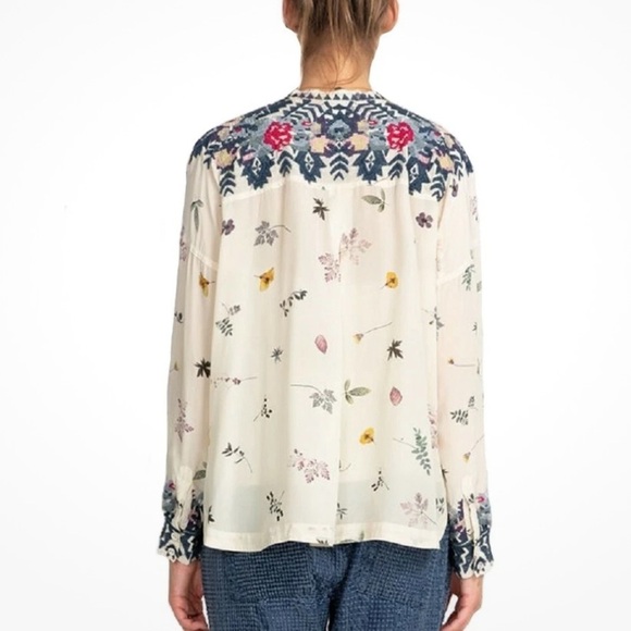 Johnny Was Women’s Nostra Silk Embroidered Oversize Cross Stitch Tunic Blouse S - Picture 2 of 14